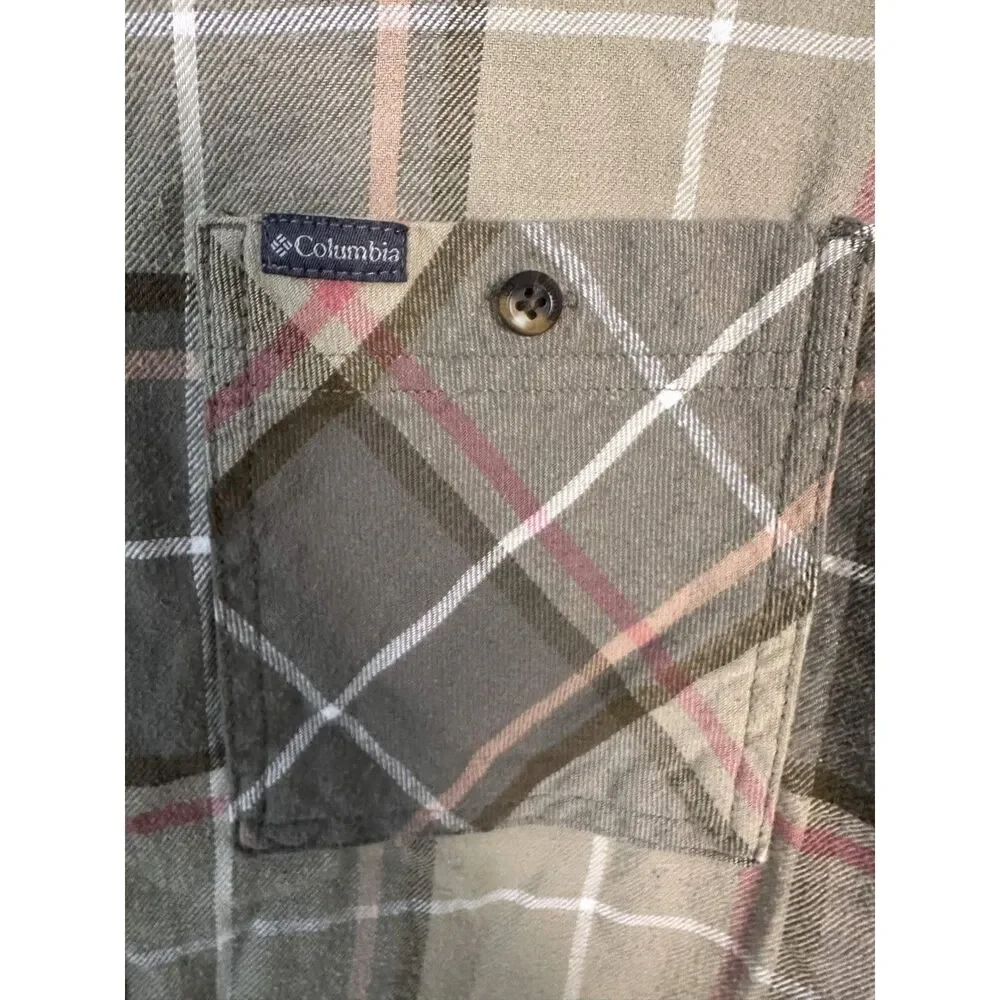 Columbia Women's Plaid Flannel Button Down Shirt Green Pink Size Medium Gorpcore - Picture 3 of 8